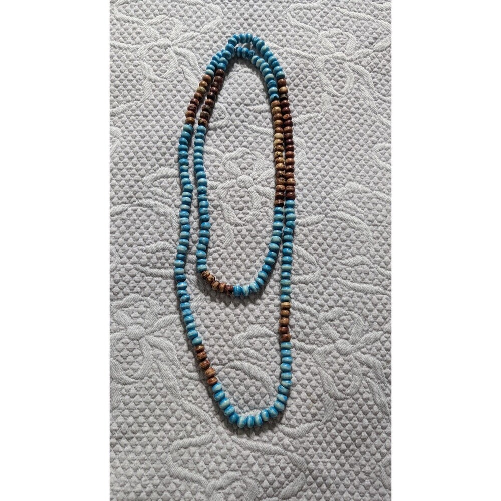 Mexican Wooden Bead Necklace Handmade 23.5" Endless Turquoise/Brown Colors